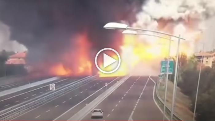 Βυτιοφόρο στουκάρει και σκάει σαν πυρηνική βόμβα [video]